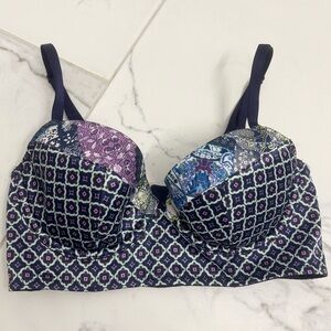 Victoria’s Secret Very Sexy Lined Demi Bra 32C Navy Blue Pattern Smooth Longline
